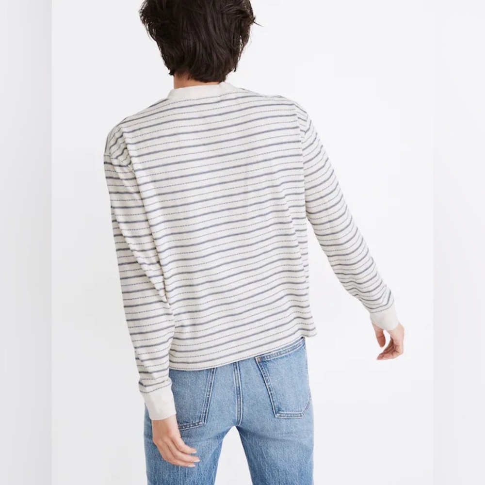 Madewell Jacquard cream blue cotton blend boxy Stripe Pocket Tee L - Picture 12 of 12